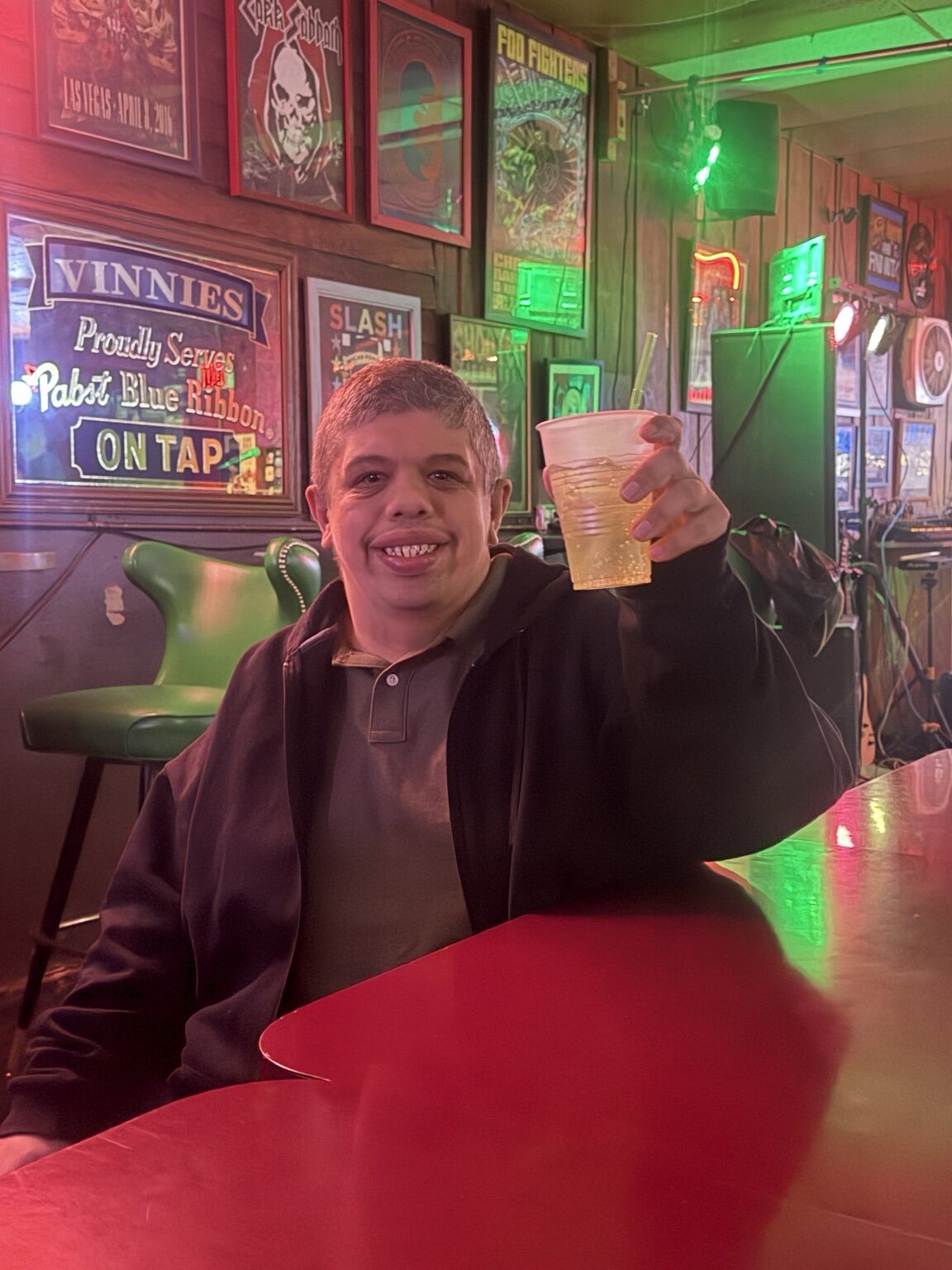 A friend enjoying a drink at Vinnie's